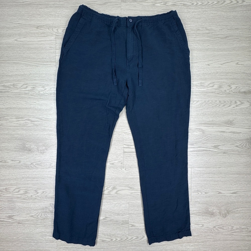 Cubavera Men's Linen Blend Pants Navy Blue Drawstring Elastic Waist Sz L/XL(?)
